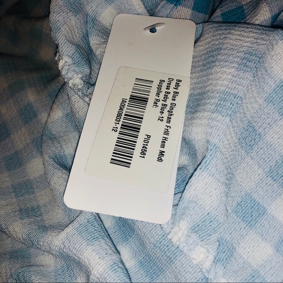 NWT Baby Blue Gingham Ruffle-Hem Midi Dress - Picture 4 of 10